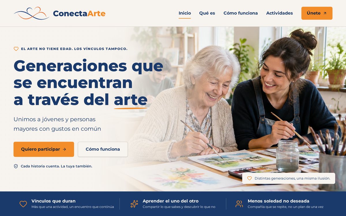 Captura de la web de ConectaArte con el titular Generaciones que se encuentran a través del arte